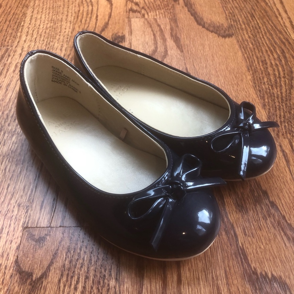 Janie and Jack Navy Patent Leather Bow Flats Sz 9